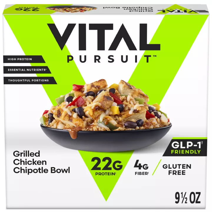 Vista frontal centrada del producto Grilled Chicken Chipotle Bowl de Vital Pursuit.