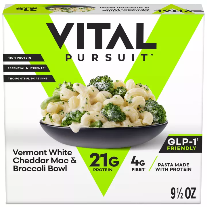 Vista frontal centrada del producto Vermont White Cheddar Mac & Broccoli Bowl de Vital Pursuit.