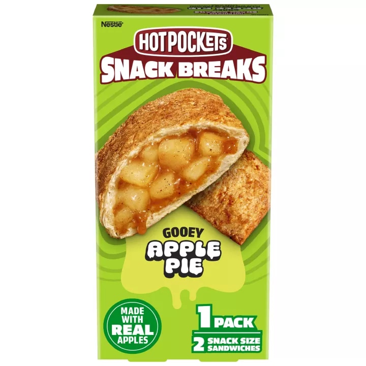 Front Center view of NESTLE HOT POCKETS Frozen Snack Breaks Apple Pie 4oz Carton NET WT 4 oz (113 g) product.