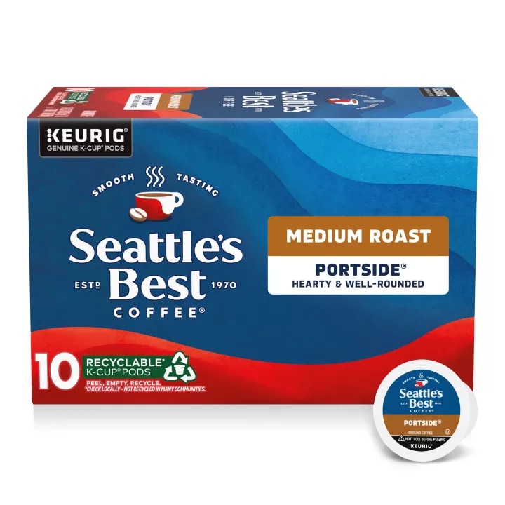 Front Center view of SEATTLE'S BEST COFFEE Portside Blend Ground Coffee K-Cup Pods 10 Count 3.7oz Box product.