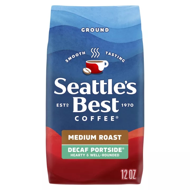 Front Center view of Seattle's Best Coffee Portside Blend, Medium Roast Decaf Ground Coffee, 12 Oz (Pack of 6) NET WT 12 OZ (340 g) product.