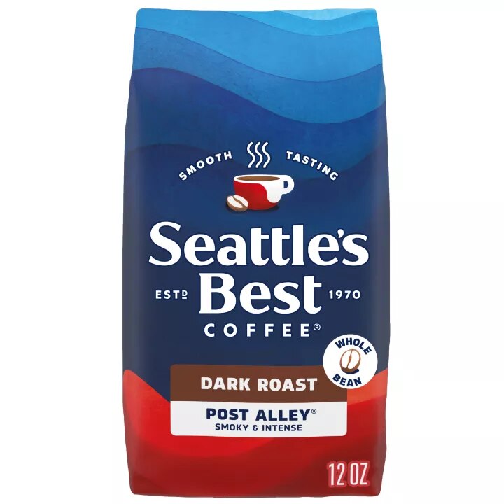 Front Center view of SEATTLE'S BEST COFFEE Post Alley Blend Whole Bean Coffee 12oz Bag NET WT 12 OZ (340 g) product.