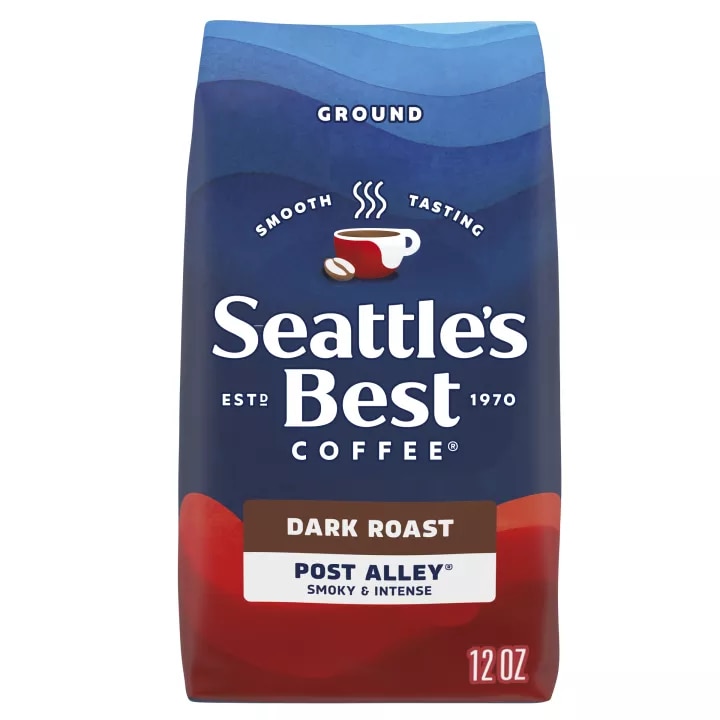 Front Center view of SEATTLE'S BEST COFFEE Post Alley Blend Ground Coffee 12oz Bag NET WT 12 OZ (340 g) product.