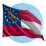Southern United States flag waving in the wind on a blue background.