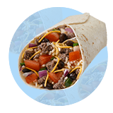 close up of a burrito on a blue background