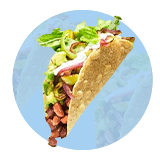 A taco on a blue background.