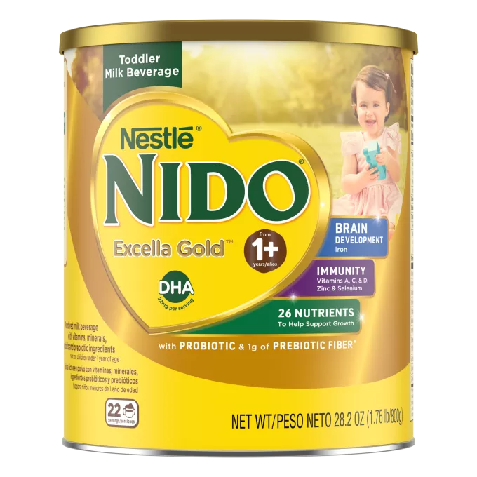 Imagen frontal de una lata de Nido Excella Gold
