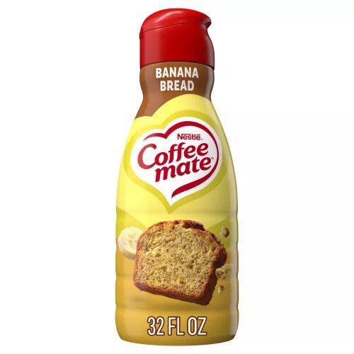 Front Center view of NESTLE COFFEE MATE Banana Bread Non-Dairy Creamer 32 oz Bottle 32 FL OZ (1 QT) 946 mL product.