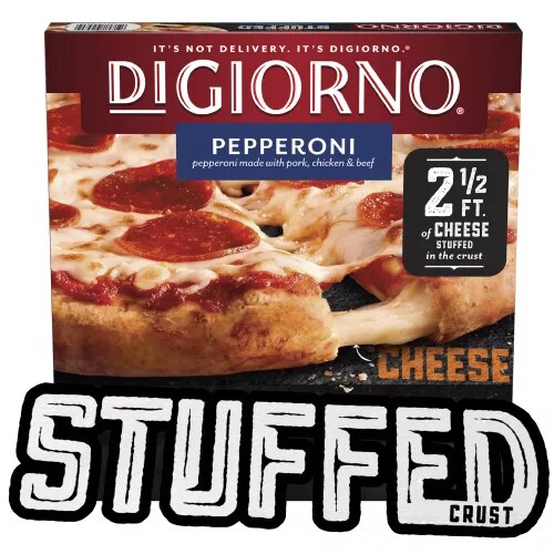 Caja de pizza DiGiorno Croissant Crust Pepperoni Pizza, nombre del producto, imagen de la pizza y logo Croissant Crust