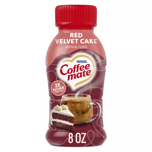 Front Center view of NESTLE COFFEE MATE Liquid Creamer Red Velvet 8floz Bottle 8 FL OZ (237 mL) product.