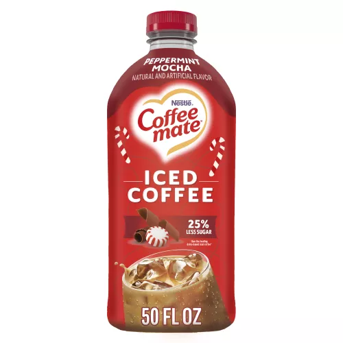 Front image of a bottle of Coffee mate Peppermint Mocha Flavored Iced Coffee