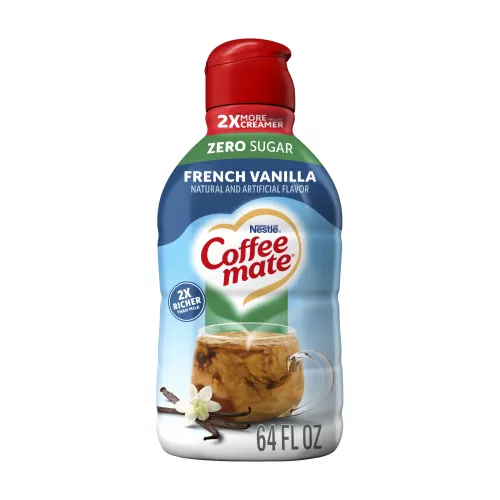 Bottle of Zero Sugar French Vanilla Coffee Creamer with french vanilla flavor & 2x Richer Than Milk label.