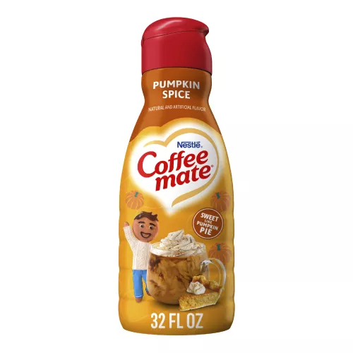 Vista frontal centrada del creamer líquido Coffee mate NESTLE COFFEE MATE Pumpkin Spice de 32 fl. oz. Botella de 32 FL OZ (1 QT) 946 ml