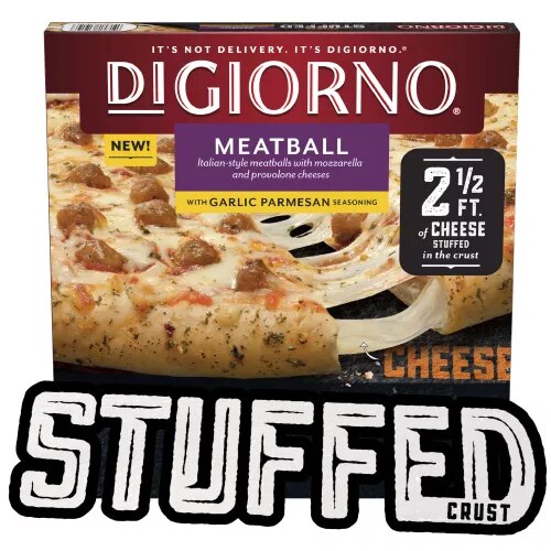 Front Center view of DIGIORNO Frozen Pizza Cheese Stuffed Crust Meatball 23.1oz Carton NETWT 23.1 oz (1 lb 7.1 oz) 656 g product.