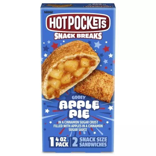 Front Center view of NESTLE HOT POCKETS Frozen Snack Breaks Apple Pie 4oz Carton NET WT 4 oz (113 g) product.