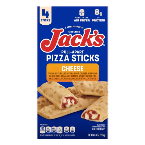 Paquete de Cheese Pull-Apart Pizza Sticks de Jack's que lee 4 palitos, para freidora de aire y 8 gramos de proteína