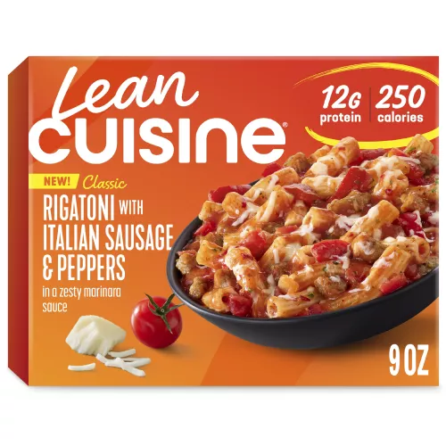 Front Center view of Lean Cuisine Five Cheese Rigatoni Frozen Entrée NET WT 9 oz (255 g) product.