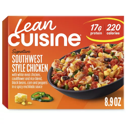 Front Center view of Lean Cuisine SW Style Chicken Frozen Entrée 8.9oz Box NET WT 8.9 oz (255g) product.