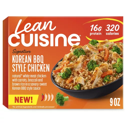 Front Center view of Lean Cuisine Korean BBQ Style Chicken Frozen Entrée 9oz NET WT 9 oz (255 g) product.