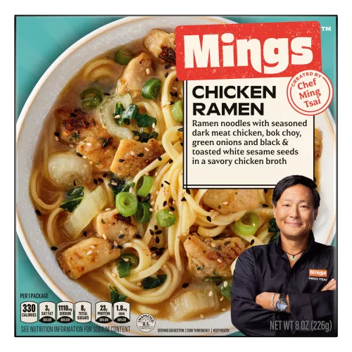 Front Center view of Mings Chicken Ramen Frozen Entrée 8 OZ (226 g) product.