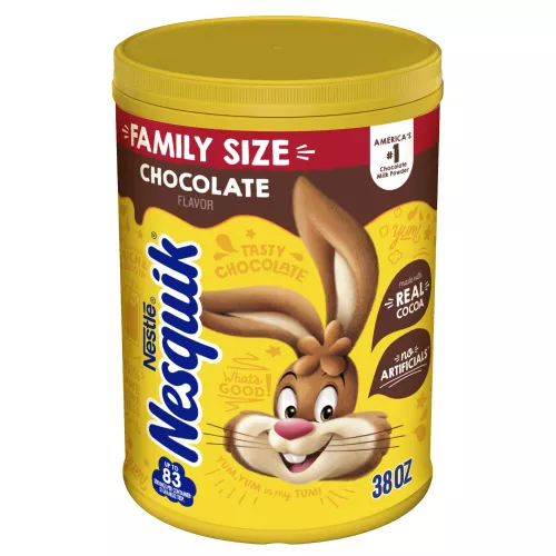 A yellow container with the Nesquik bunny and logo.