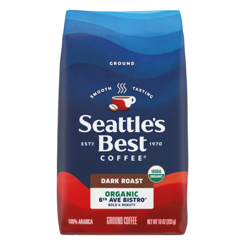 Front Center view of SEATTLE'S BEST COFFEE 6th Ave Bistro Organic Ground Coffee 10oz Bag product.
