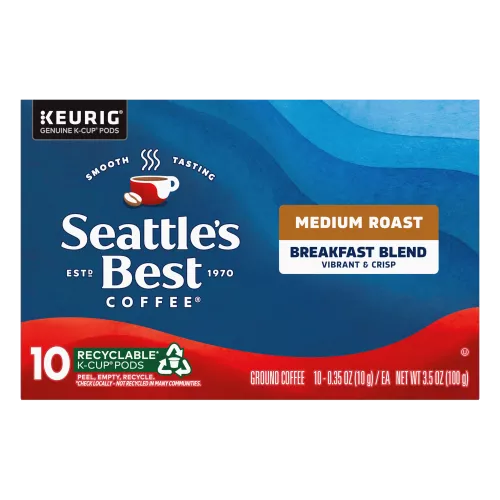 Front Center view of SEATTLE'S BEST COFFEE Breakfast Blend Ground Coffee K-Cup Pods 10 Count 3.5oz Box product.