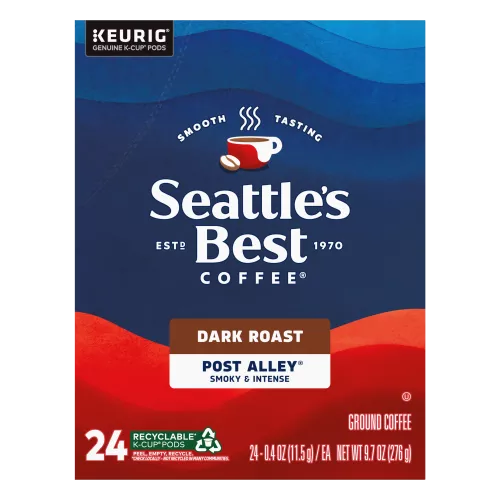 Front Center view of SEATTLE'S BEST COFFEE Ground Dark Roast Smooth-Roast Post Alley Blend Coffee 24 Count 9.7oz Box product.
