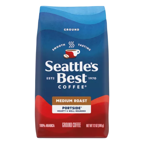 Front Center view of SEATTLE'S BEST COFFEE Portside Blend Ground Coffee 12oz Bag NET WT 12 OZ (340 g) product.