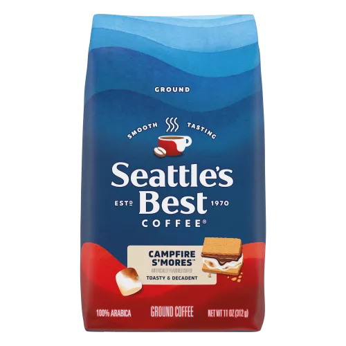 Front Center view of SEATTLE'S BEST COFFEE Campfire Smores Ground Coffee 11oz Bag product.