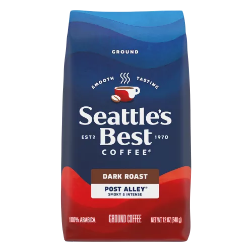 Front Center view of SEATTLE'S BEST COFFEE Post Alley Blend Ground Coffee 12oz Bag product.