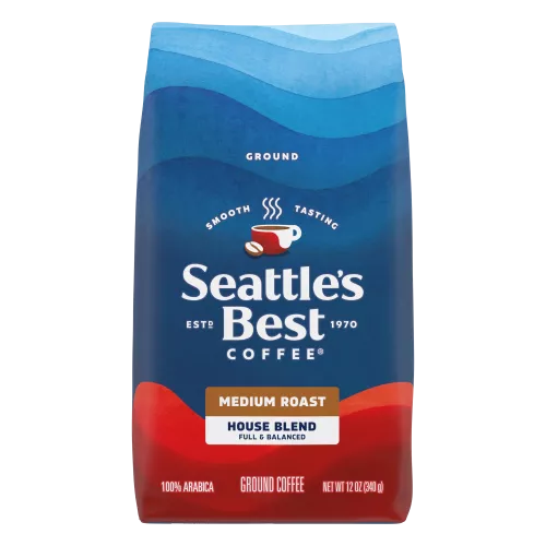 Front Center view of SEATTLE'S BEST COFFEE House Blend Ground Coffee 12oz Bag product.