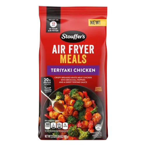 Front Center view of STOUFFER'S Air Fryer Teriyaki Chicken Frozen Entrée 22oz Box NET WT 22 oz (1 lb 6 oz) 623 g product.