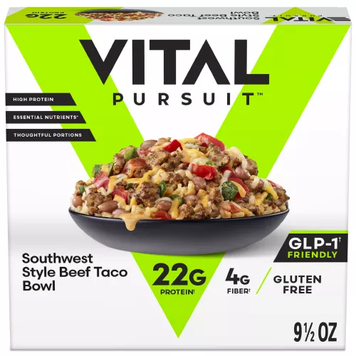 Front Center view of Vital Pursuit Southwest Style Beef Taco Bowl NET WT 9 1/2 oz (269 g) product.