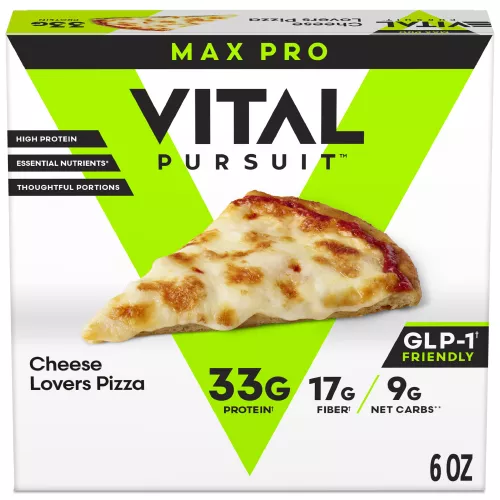 Front Center view of VITAL PURSUIT Cheese Lovers Pizza NET WT 6 oz (170 g) product.