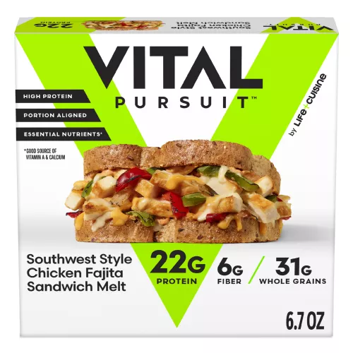 Front Center view of Vital Pursuit Southwest Style Chicken Fajita Sandwich Melt NET WT 6.7 OZ (192g) product.