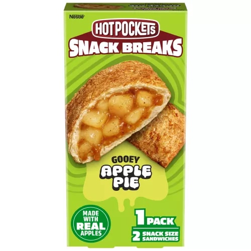 Front Center view of NESTLE HOT POCKETS Frozen Snack Breaks Apple Pie 4oz Carton NET WT 4 oz (113 g) product.