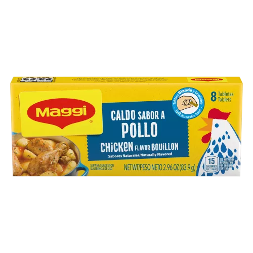 Front Center view of MAGGI Chicken Flavor Bouillon Tablets 2.96oz NET WT 2.96 OZ (83.9 g) product.