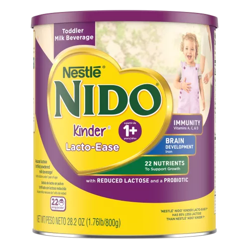 Front Center view of NIDO 3+ Powdered Milk Beverage 28.2 oz. Canister NET WT 28.2 OZ (1.76 lb / 800 g) product.