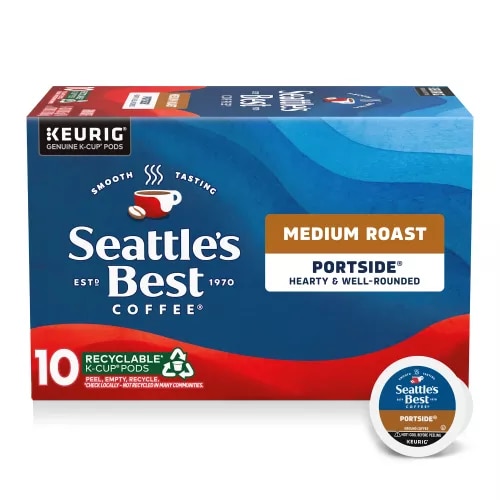 Front Center view of SEATTLE'S BEST COFFEE Portside Blend Ground Coffee K-Cup Pods 10 Count 3.7oz Box product.