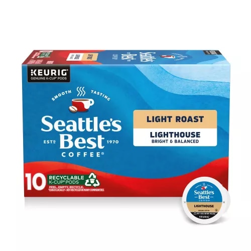 Front Center view of SEATTLE'S BEST COFFEE Lighthouse Blend Coffee 10 Count Pods 4oz Box product.