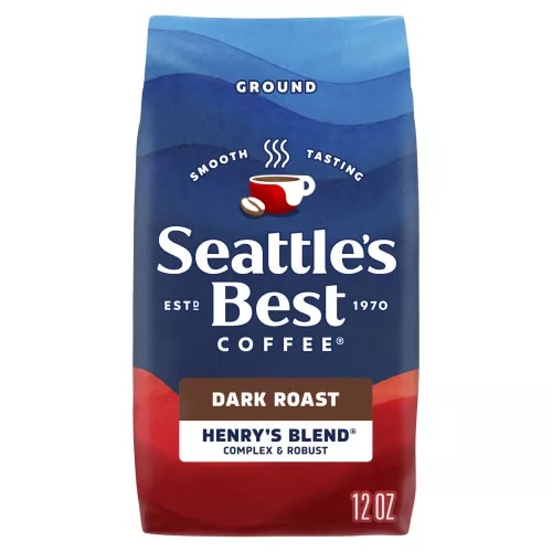Front Center view of SEATTLE'S BEST COFFEE Henry's Blend Ground Coffee 12oz Bag NET WT 12 OZ (340 g) product.