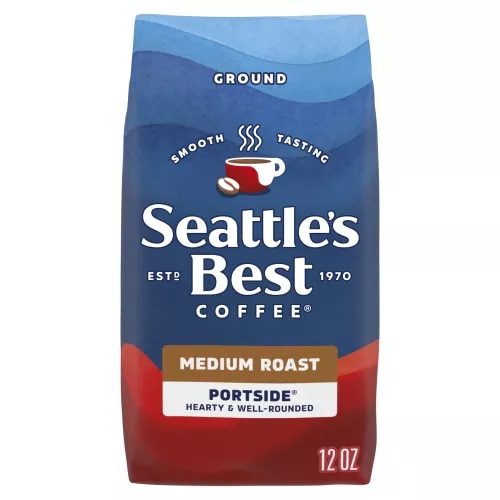 Front Center view of Seattle's Best Coffee Portside Blend, Medium Roast Ground Coffee, 12 Oz (Pack of 6) NET WT 12 OZ (340 g) product.