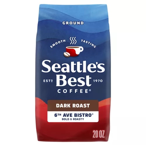 Front Center view of SEATTLE'S BEST COFFEE 6th Ave Bistro Ground Coffee 20oz Bag NET WT 20 OZ (1.2 LB) (566 g) product.