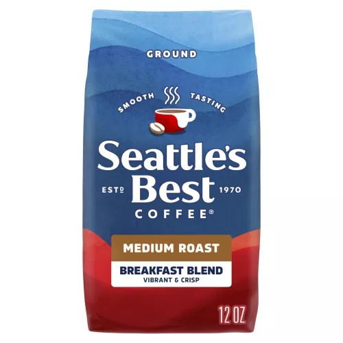 Front Center view of SEATTLE'S BEST COFFEE Breakfast Blend Ground Coffee 12oz Bag NET WT 12 OZ (340 g) product.