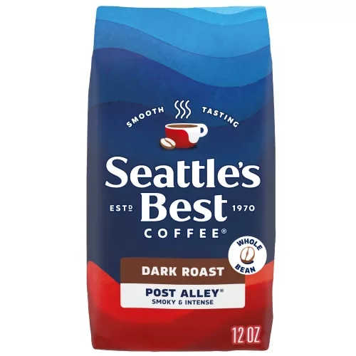 Front Center view of SEATTLE'S BEST COFFEE Post Alley Blend Whole Bean Coffee 12oz Bag NET WT 12 OZ (340 g) product.