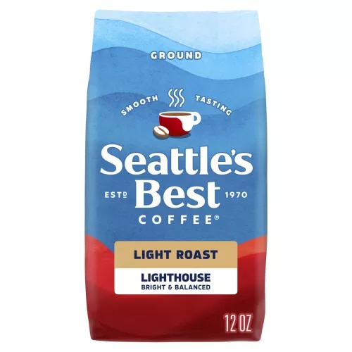 Front Center view of SEATTLE'S BEST COFFEE Lighthouse Blend Ground Coffee 12oz Bag NET WT 12 OZ (340 g) product.