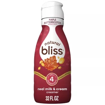 Front Center view of NESTLE COFFEE MATE NATURAL BLISS Liquid Creamer Maple Butterscotch 32floz Bottle 32 FL OZ (1 QT/946 mL) product.