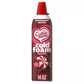 Front Center view of NESTLE COFFEE MATE Foam Creamer Peppermint 14oz Bottle 14 oz (396 g) product.