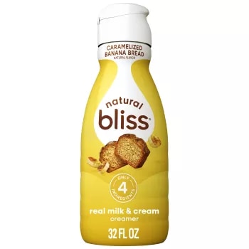 Front Center view of NESTLE COFFEE MATE NATURAL BLISS Liquid Creamer Caramelized Banana Bread 32floz Bottle 32 FL OZ (1 QT/946 mL) product.